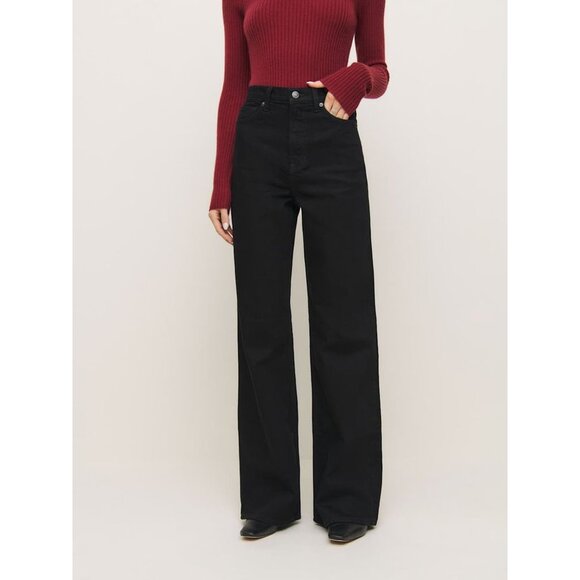 Cary Stretch High Rise Slouchy Wide Leg Jeans in Black - Picture 1 of 10